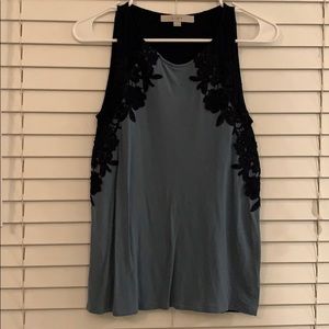 LOFT, XXS, light blue and navy sleeveless top